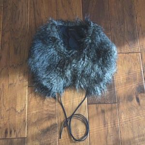 T. Babaton Faux Fur Collar with Tie Up Strings